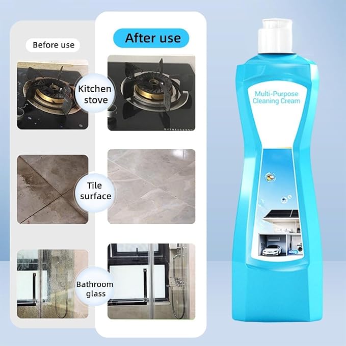 Multi-Surface Rinse-Free Cleaning Cream Household Grime Remover for Kitchen &amp Bathroom Works on Tile Shower Door and Stainless Steel (1pcs)