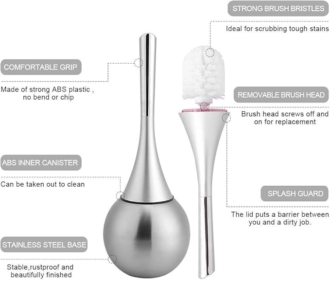 Creative European Wash Toilet Brush Set Compact Bathroom Toilet Bowl Brush Stainless Steel Base Silver