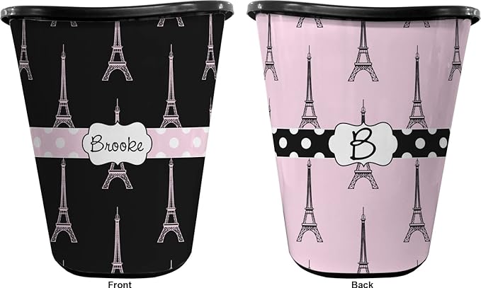 Personalized Black Eiffel Tower Waste Basket - Double Sided (Black)