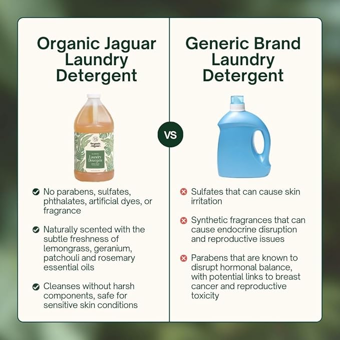 Organic Jaguar Laundry Detergent Spring Breeze Up to 64 Loads 100% Natural Formula with Essential Oils Gentle &amp Effective Formula Without Harsh Ingredients Paraben &amp Sulfate Free Natural