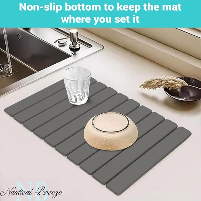 Roll-Up Stone Mat - Premium Diatomaceous Earth Dish Drying Rack Water Absorbent Roll-Out Dish Drying Mat for Kitchen Countertops Eco-Friendly Quick-Dry Surface