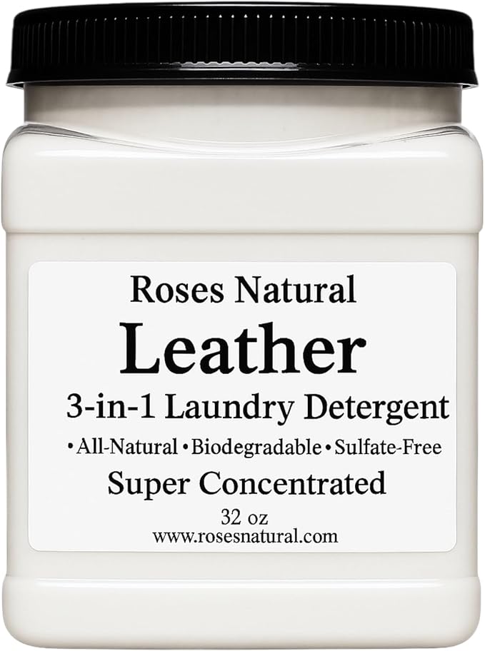 3-in-1 Leather-Scented Laundry Detergent Powder 32 OZ Natural Plant-Based Formula Cleans Softens &amp Deodorizes – 64 Loads HE Safe Sulfate-Free Made in the USA