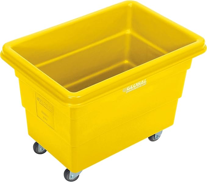 Global Industrial 6 Bushel Plastic Bulk Box Truck Direct Mount Base 500 lbs. Capacity 3 Non-Maring Rubber Casters Yellow 33-2/5L x 23 W x 24-1/2H