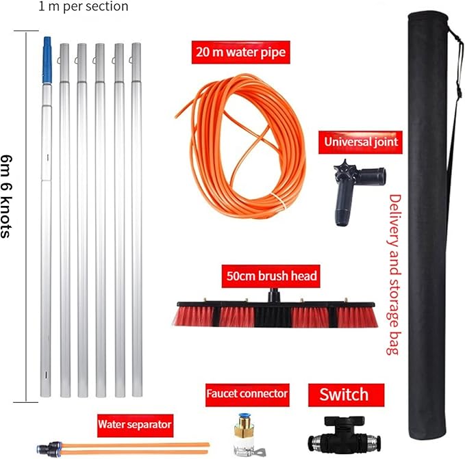 Photovoltaic Panel Cleaning Tool Solar Panel Water Spray Cleaning Brush Portable Telescopic Pole Cleaning Brush Window Cleaning Glass Wall Cleaning(Pole Length 6m50cm)