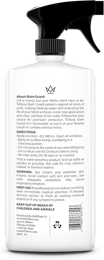 TriNova Non-Aerosol Stain Guard - Fabric Protection Spray for Upholstery Carpet Rugs and More to protect from liquid stains