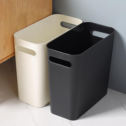 2.4 Gallon Slim Trash Can Small Plastic Wastebasket for Bathroom Office Kitchen Narrow Space Under Sink or Desk (Black)