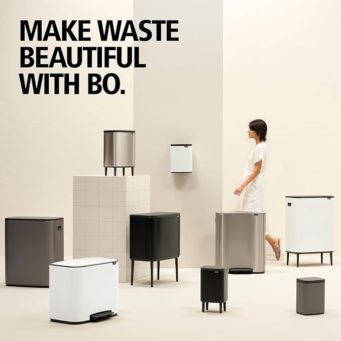 Brabantia Bo Small Step-On Trash Can | 1.8 Gal / 7L | Matt Black | Light-Pedal Soft-Close Bedroom Bathroom Nursery Trash Can Removable Inner Bucket Non-Slip Base | + Trash Bags