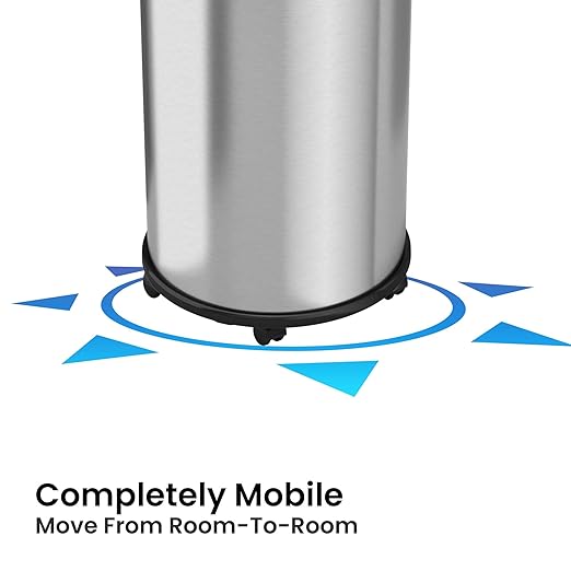 iTouchless 13 Gallon Open Top Kitchen Trash Can Recycling Bin with Wheels and Double Odor Filters Round Commercial Stainless Steel 50 Liter Trashcan for Home Office Work Bedroom Livingroom Garage
