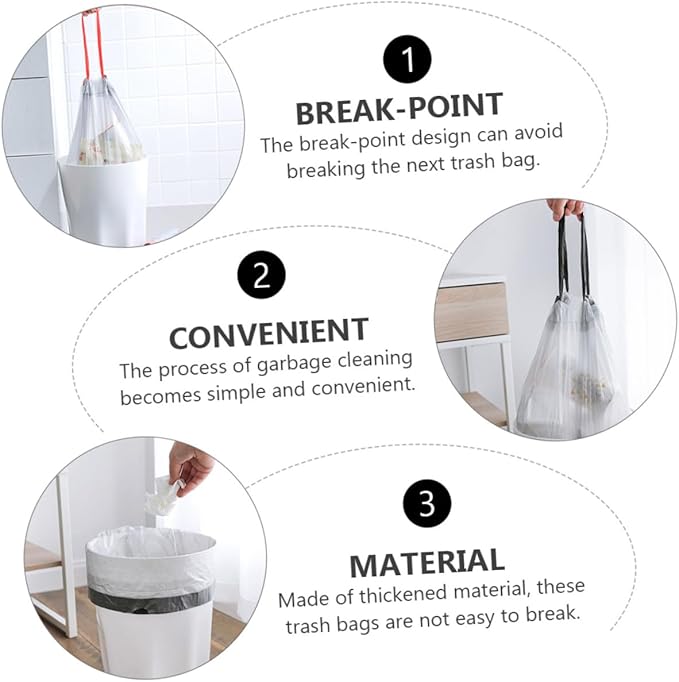 Disposable Drawstring Trash Bags 90pcs Portable Garbage Bags with Handles Gray and White Color Random Suitable for Kitchen Bathroom Car Use Random Color