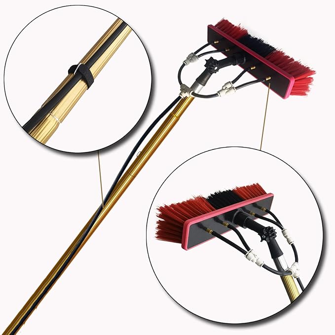 Window Combination Poles Cleaning Brush with 4 Water Outlets Extension Pole Cleaning Tool Washing Brush for Window Glass Wall Water Fed Window Telescopic Pole Cleaning Brush Gold 3.6m