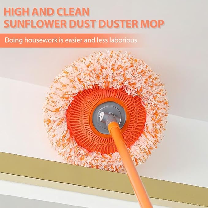 360° Rotatable Adjustable Cleaning Mop 2026 Upgrade Wall Cleaner Mops with Long Handle Extendable Wall Washer for Floor Windows Ceilings and Baseboards Cleaning Tool (Orange 2 Mop Heads)