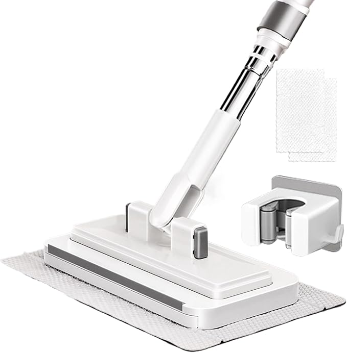 Mops Floor Cleaning - No-Touch Clip Design Cleaning Tool with 2 Reusable Cloths Multi- Mop for Home Kitchen Bathroom Living Room Hardwood Tile Laminate Marble Floors Easy Wash