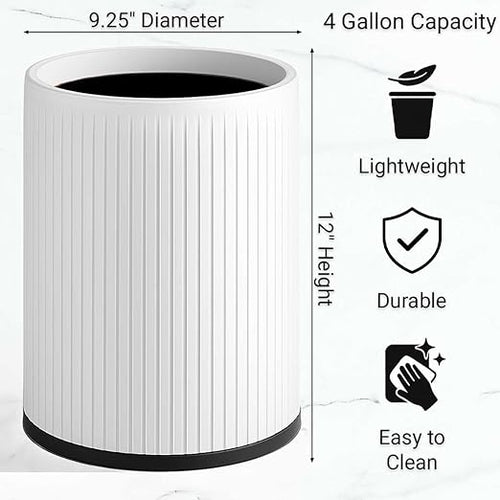 2 Pack - 4 Gallon White Plastic Trash Can/Small Indoor Wastebasket Round Polyethylene Bin for Office Hotel Home School