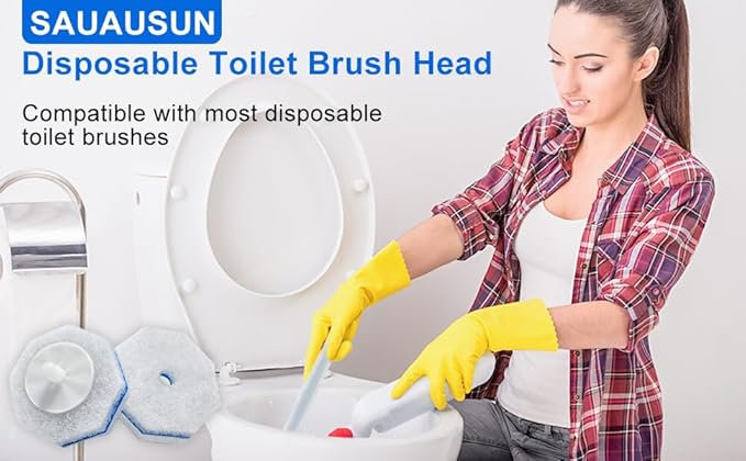 50-Pack Toilet Brush Refill Pads Compatible with Clorox Toilet Brush Handles - Disposable Toilet Cleaning Pads - Deep Cleaning Sponge Heads (Handle Not Included)