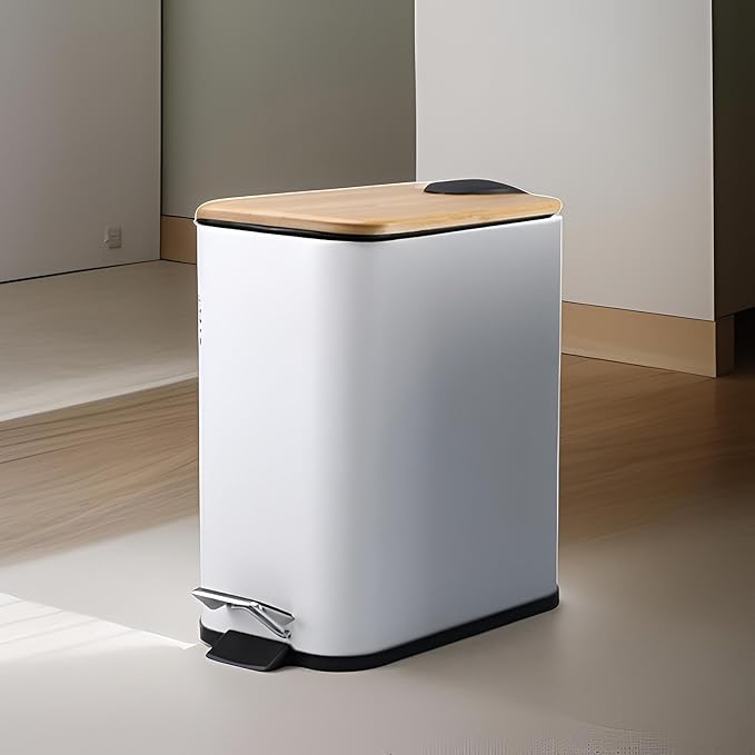 Step Trash Can Kitchen Wastebasket Simple 5L Capacity Foot Pedal Garbage Bin Household Dustbin for Home Sunroom Study Office White