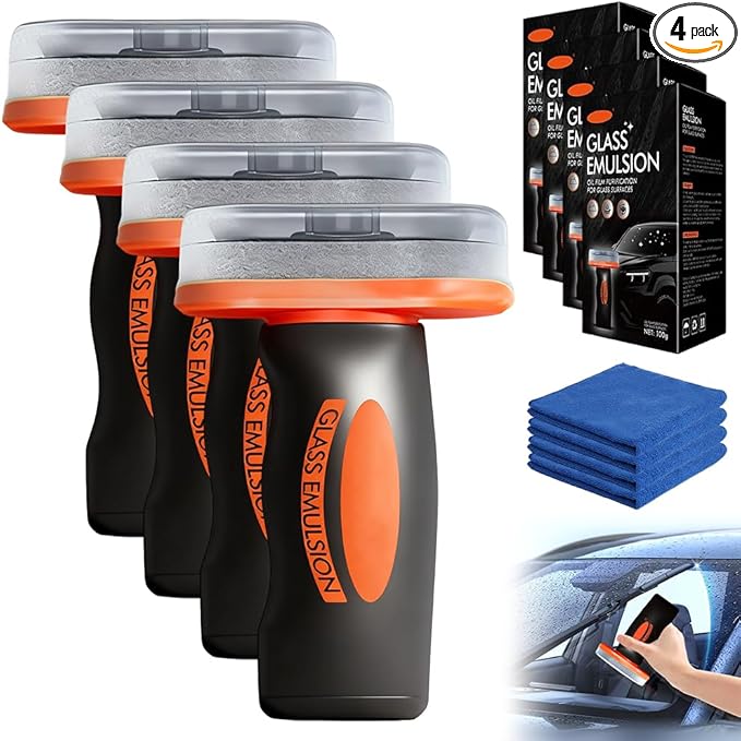 Handheld Glass Oil-Film Remover 2026 New Upgrade Emulsion Cleaner Glass Cleaning Board Automotive Oil Film Cleaning Brush for Car Windows (4 One Size)