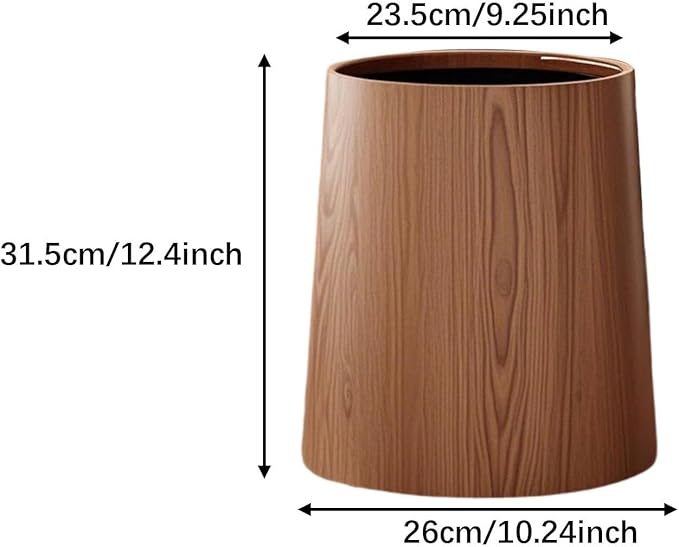 Trash Bin Wastebasket Removable Inner Portable Modern Paper Basket Bathroom Trash Can for Office Laundry Kitchen Restroom L Brown