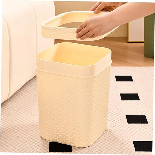 ABOOFAN Rattan Desktop Trash Can for Small Bathroom Office Desk Wastebasket Lid
