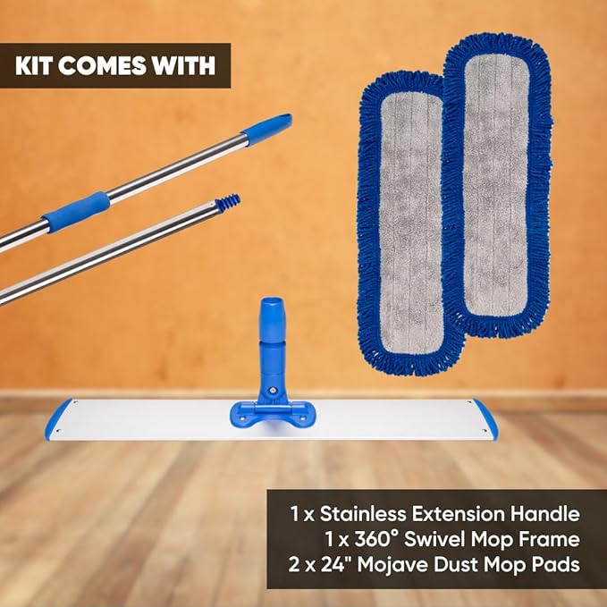 24 Mojave Microfiber Dust Mop System with 2 Dust Pads - Quickly Clean Hardwood Laminate Tile Stone Concrete