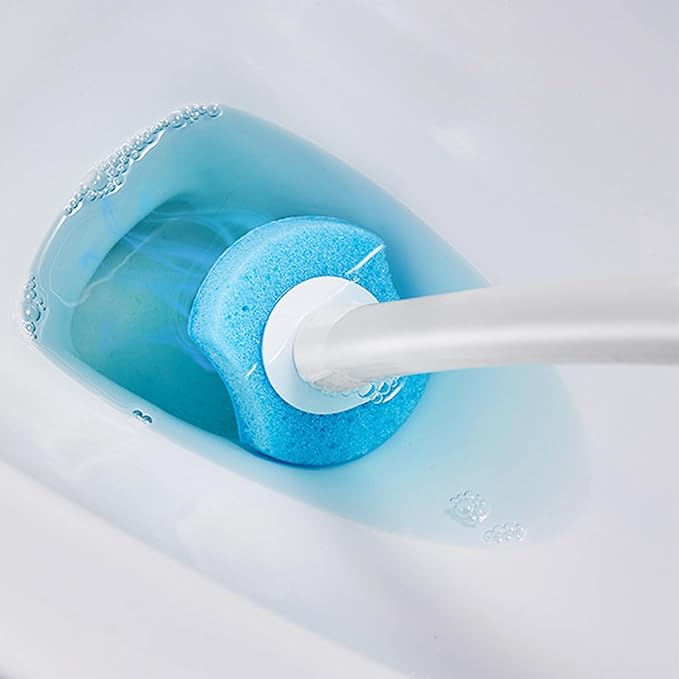 Wall Mounted Toilet Brush - Sponge Toilet Scrubber Kit Refillable Cleaner | Replaceable Head Anti Rust Stain Remover Product for Toilets Bowl Bathroom Cleaning 16 Refill Pads Hygienic Sanitation