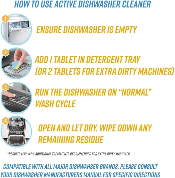 ACTIVE Dishwasher Cleaner and Mold Stain Remover - Includes 24ct Dishwasher Cleaning Tablets and 7oz Mold Stain Removal Gel