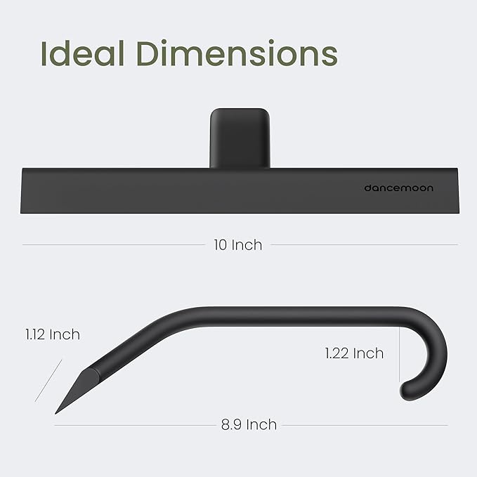 dancemoon JustHang Shower Squeegee for Glass Doors All-in-One Piece Silicone Squeegee with Built-in Hook for Bathroom Window Mirror Tile Wall Car Streak-Free Bathroom Cleaner Tool10 Inch Black
