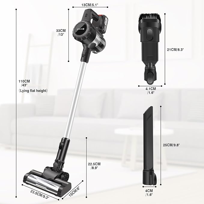 Powerful Lightweight Vacuum Cleaner Cordless Stick Vacuums with Headlights Electric Brooms Tool Kit for Carpet Hard Floor Pet Hair (Vacuum Cleaner 1PCS Battery)