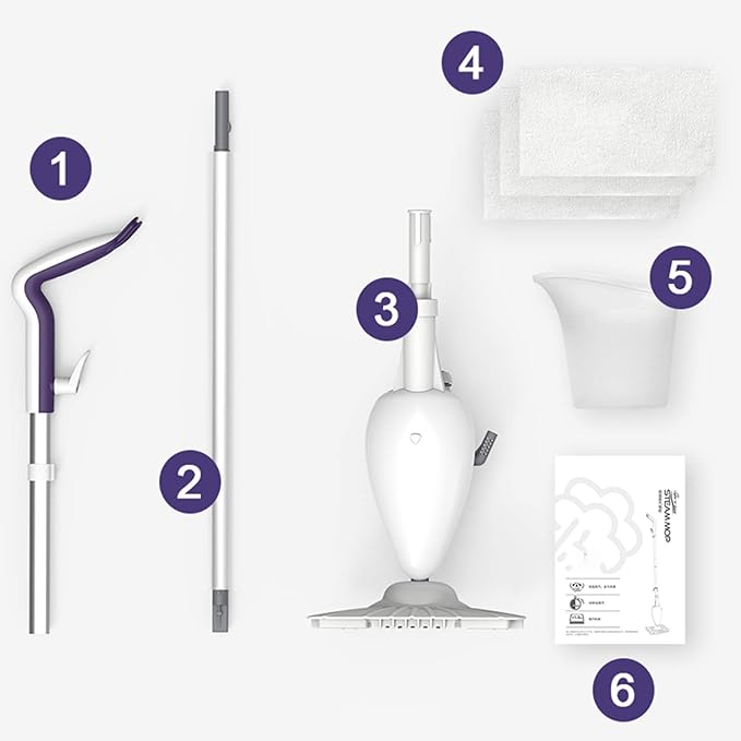 Steam Mop High-Temperature Cleaning Sweeping and Mopping Two-in-One Rechargeable Scrubbing Mop with 2 Washable Microfiber Mop Pads White (White)