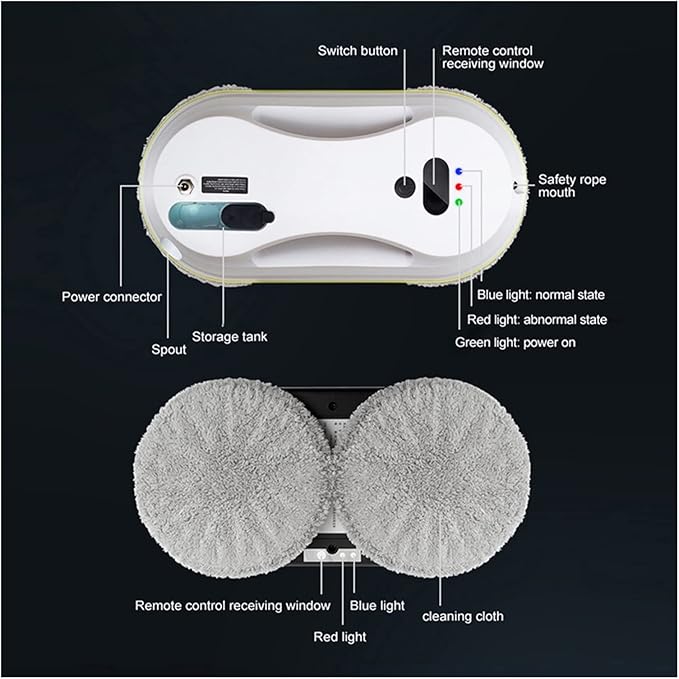 Smart Glass Cleaning Robotic Smart Water Spray Window Cleaner Robot Frame Recognition High Suction Anti-Drop Glass Window Cleaner for Windows Tiles Bathrooms(