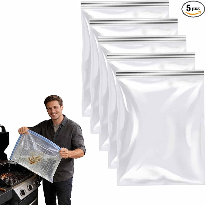 5pcs Oven Rack Cleaning Bags No Scrub Oven &amp Grill Cleaner Bags Reusable and Leak-Proof Bags Suitable For Cleaning of Various Sizes (40x32in)