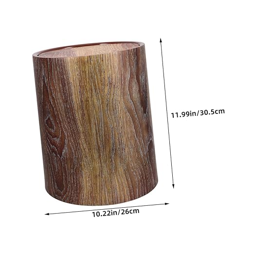VOSAREA Wastebasket Swing Lid Imitation Wood Grain Plastic Home Office Bedroom Trash Bin Easy to Clean Modern
