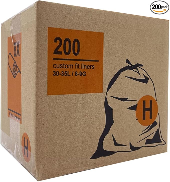 Code H 8-9 Gallon/30-35 Liter Custom Fit Drawstring Trash Bag Liners (200 Count) Heavy Duty Bulk Simplehuman Compatible (Code H - 8-9 Gallon)