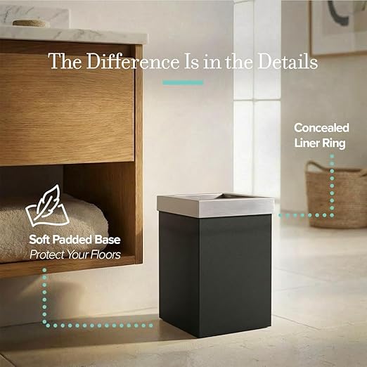 Gatco Small Bathroom Trash Can with Lid Square 3 Gallon Stainless Steel Wastebasket Under Sink Matte Black and Satin Nickel for Bathroom Bedroom Office (1915SN)