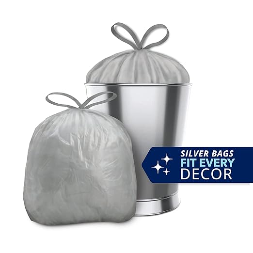 Color Scents Small Trash Bags - 4 Gallon 200 Bags (1 Pack of 200 Count) Drawstring - Silver Bag in Simply Clean Scent with Microban