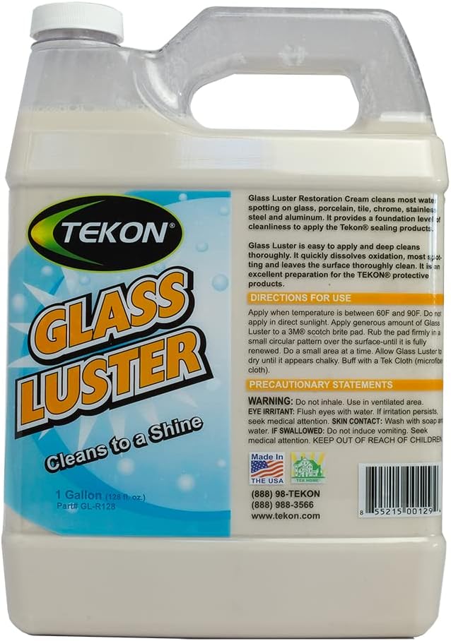 TEKON Glass Luster - Easily Remove Hard Water Stains Oxidation and Spotting from Glass Chrome Porcelain and Tile (1 128oz)