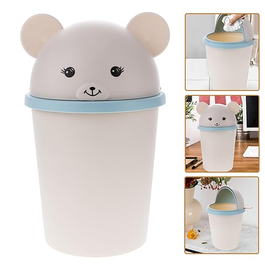 Unomor Desktop Trash Bin with Swing Lid Cute Wastebasket for Home Office for Living Bedroom and Desk Organization Odor Reducing Design