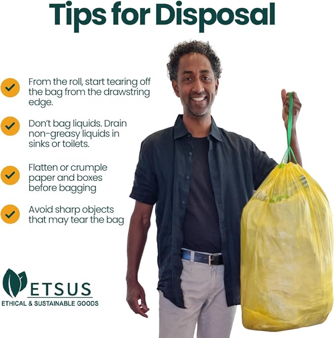 13 Gallon Trash Bags with Drawstrings 80 Bags Made from 50% Recycled Plastic Leakproof and Tear-Resistant Tall Kitchen Garbage Bags for Home and Office