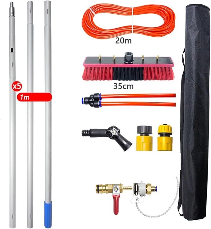 Solar Panel Cleaning Brush Window Cleaning Washer Pole Cleaner Set 3 In 1 Retractable 5 Meters OutdoorWater Fed Pole