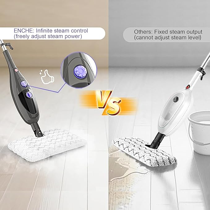 Steam Mop 12-in-1 Handheld Steam Cleaner 15-Second Heat Up 400ml Tank Adjustable Steam Control for Hardwood Floors Tile Carpet Windows Furniture Multi-Surface Cleaner with Washable Pads