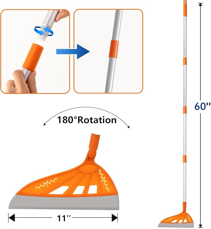 Multifunction Magic Rubber Air Broom Replaceable Silicone Floor Squeegee Sweeper and Scrape 2 in 1 Household Cleaning Squeegee Broom for Floor Bathroom Kitchens Tile Glass (Orange)