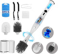 Electric Toilet Brush Scrubber and Holder SetElectric Toilet Bowl Cleaning Kit with 8 Disposable Refill HeadsHard Nylon Brush and Soft Silicone Brush
