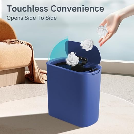 TIPGO 5 Gallon Motion Senor Bathroom Trash Can with Lid Automatic Garbage Can Touchless Smart Plastic Waste Basket for Narrow Spaces Bathroom Office Bedroom Living Room (Blue)
