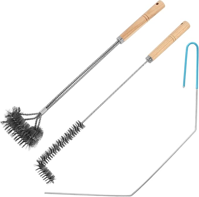 3PCS Brass Bristles Fryer Cleaning Tools L Shaped Fryer Cleaning Brush Long Handle Fryer Basket Cleaning BrushDeep Fryer Cleanout RodBristles for Grill BBQ Cleaning
