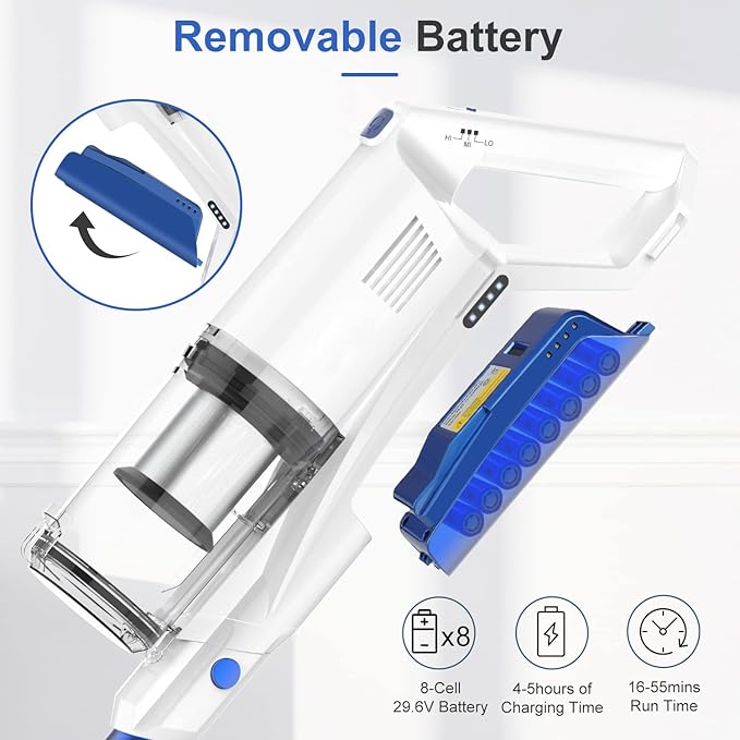 whall Cordless Vacuum Cleaner Upgraded Strong Suction Brushless Motor Cordless Stick Vacuum CleanerLightweight Handheld Vacuum for Home Pet Hair Carpet Hard Floorup to 55mins RuntimeAzure