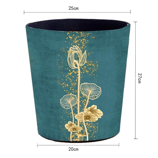 10L/2.64 Gallon PU Leather Trash Can Waterproof Decorative Wastebasket Garbage Bin Paper Basket for Home Office Bathroom - Lotus
