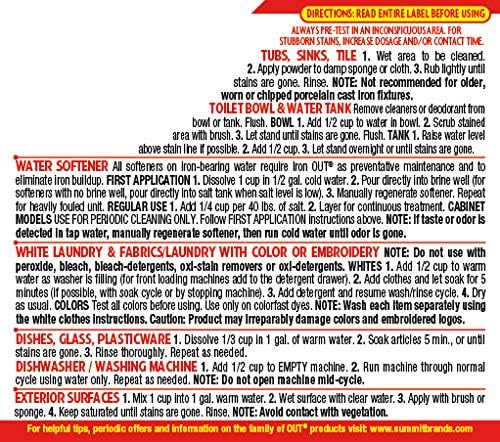Iron OUT Powder Rust Stain Remover Remove and Prevent Rust Stains in Bathrooms Kitchens Appliances Laundry and Outdoors 1 Pound 12 Ounce Pack of 6