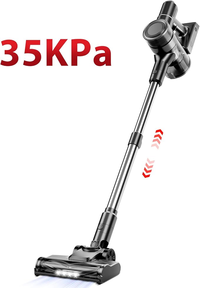 KIKETECH Cordless Stick Vacuum Cleaner - 8 in 1 Lightweight Stick Vacuum with 40min Runtime 35KPa Powerful Suction Rechargeable Portable Cordless Vacuum for Carpet Hard Floor Pet Hair-Black