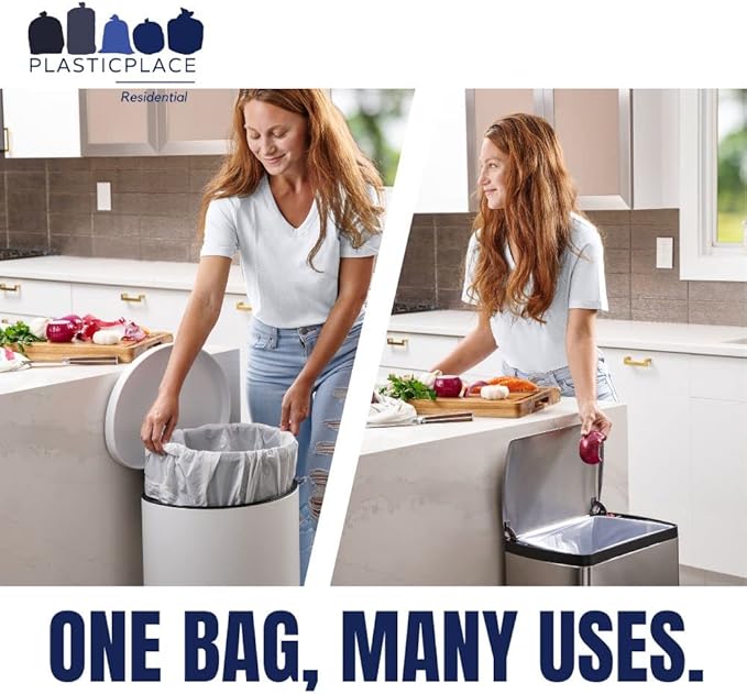 Plasticplace 13 Gallon Trash Bags │ 1.2 Mil │ White Extra-Large Drawstring Garbage Can Liners │ 24 x 31 (50 Case) (Pack of 2)