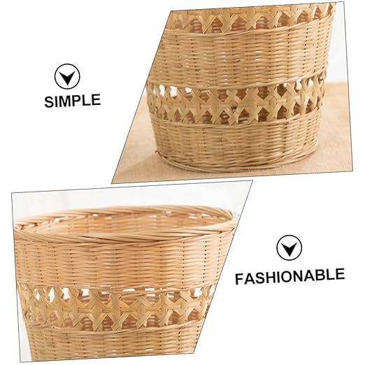 IMIKEYA Retro Woven Wastebasket Compact Rubbish Container Multi Purpose Trash Can for Bedroom and Home Decor Sturdy Storage Basket with Stylish Boho Design