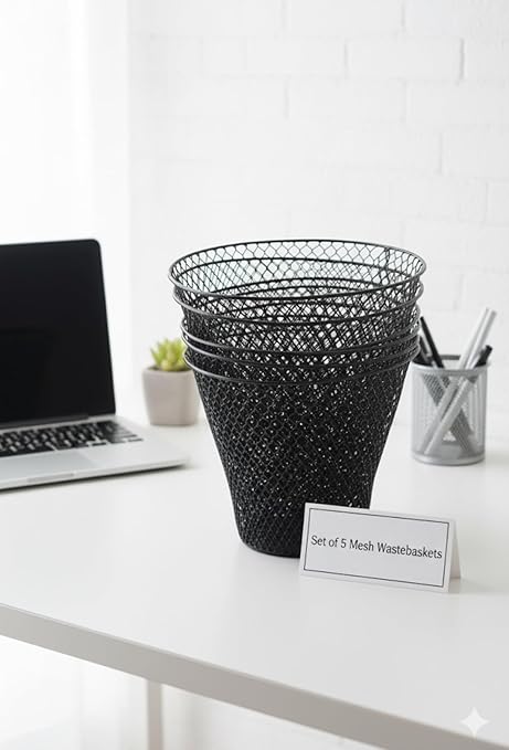 Essentials Wire Mesh Waste Basket (6 Black)